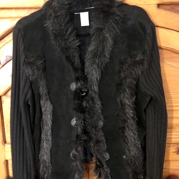 Fur/Suede Cardigan Sweater - Picture 2 of 4
